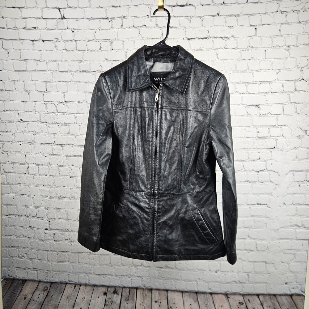 Wilsons The Leather Experts Womens Black Genuine Leather Zip Up Jacket Medium